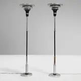 Machine Age, Floor lamps, pair, c. 1935, chrome-plated and lacquered brass, aluminum