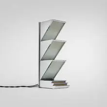 Donald Deskey, Table lamp, c. 2007, chrome-plated brass, frosted glass