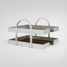 Bushman-Moore Inc., Tiered paper tray, Aluminum, leather