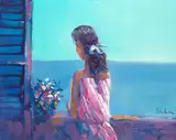 Nicola Simbari, On the balcony, oil on canvas