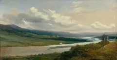 Jules Coignet, Das Rheintal bei Bingen, 1829, Öl auf Bütten auf Pappe
