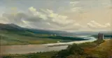 Jules Coignet, Das Rheintal bei Bingen, 1829, Öl auf Bütten auf Pappe