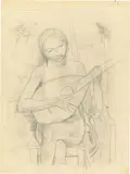 Karl Hofer, Mädchen mit Laute, Um 1925, Bleistift auf festem Papier