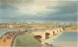Eduard Gaertner, Eröffnung der Elbe-Brücke bei Roßlau, 1836, Aquarell auf Papier, fest auf Velin montiert