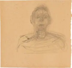 Buste d’homme by Alberto Giacometti, Bleistift auf bräunlichem Papier, auf Velin aufgezogen, sold Jun 2023