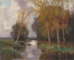 Hans am Ende, Landschaft im Herbst, Öl auf Leinwand. Doubliert