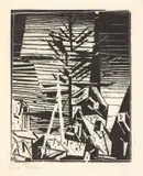 Lyonel Feininger, Gelmeroda (mit Tanne), 1918, Holzschnitt auf Japanbütten