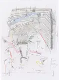 Jorinde Voigt, Situationsstudie VIII, 2013, Tinte, Ölkreide und Bleistift auf Velin