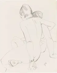 Jeanne Mammen, Zwei Mädchen, umschlungen am Bettrand II (Am Morgen), Um 1930, Bleistift auf Papier