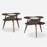 Erno Fabry, Occasional tables from a Los Angeles interior by Oliver Furth, pair, c. 1955, stained ash, glass