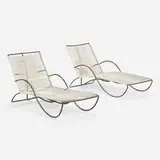 Chaise lounges model C-4700, pair by Walter Lamb, c. 1952, bronze, cotton-nylon cord, sold Jul 2023