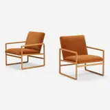 Ward Bennett, Lounge chairs model 1226, pair, c. 1960, oak, mohair