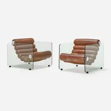 Fabio Lenci, Hyaline armchairs, pair, c.1974, leather, tempered glass, metal, aluminum