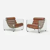 Fabio Lenci, Hyaline armchairs, pair, c.1974, leather, tempered glass, metal, aluminum