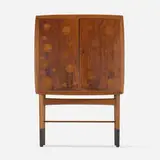 Kurt Østervig, Illuminated bar cabinet, model 93, c. 1940, teak, maple, walnut, glass, brass