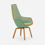 Giraffe chair from the SAS Royal Hotel, Copenhagen by Arne Jacobsen, 1958, laminated elm, original upholstery, sold Jul 2023