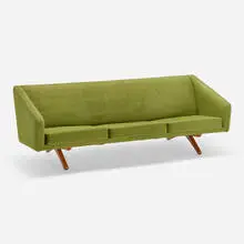 Illum Wikkelsø, Sofa, c. 1960, upholstery, oak, leather straps