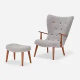 Acton Schübel and Ib Madsen, Lounge chair with ottoman, c. 1950, bouclé upholstery, teak
