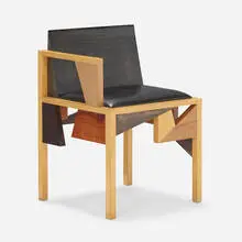 Robert Wilhite, Multi Woods Chair, 1983, maple, beech, walnut, stained wood, leather