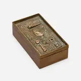 Lidded box by Arnaldo Pomodoro, c. 1965, cast bronze, sold Jul 2023