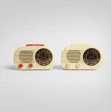 The Cloud radios model 845, set of two by Fada, 1946, molded polystyrene, reverse-screenprinted glass, fabric, sold Aug 2026