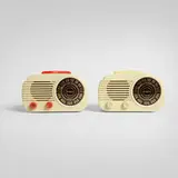 Fada, The Cloud radios model 845, set of two, 1946, molded polystyrene, reverse-screenprinted glass, fabric