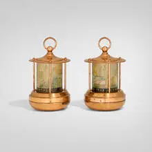 Chase Brass & Copper Co., Binnacle Light lanterns for 1933 A Century of Progress, Chicago, pair, 1933, copper, polychrome-enameled frosted glass