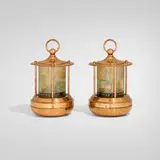 Chase Brass & Copper Co., Binnacle Light lanterns for 1933 A Century of Progress, Chicago, pair, 1933, copper, polychrome-enameled frosted glass