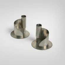 Machine Age, Candlesticks, pair, c. 1935, stainless steel
