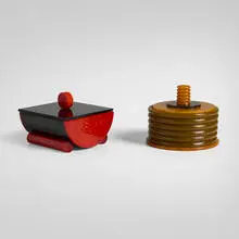Covered boxes, set of two by Art Déco, c. 1930, Catalin, Bakelite, sold Aug 2026