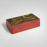 Donald Deskey, Rare matchbox, c. 1926, ink on paper applied to lacquered cedar