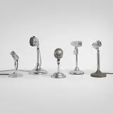 Machine Age, Collection of five microphones, c. 1945-1960, Chrome-plated steel, aluminum, plastic