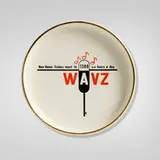 T.R. Mintz Sales Co., WAVZ radio station commemorative ashtray, c. 1960, screenprint in colors on glazed and gilt ceramic