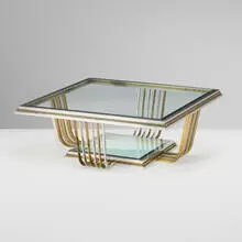 Art Deco-Style, Coffee table, c. 1960, stainless steel, brass, glass