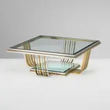 Art Deco-Style, Coffee table, c. 1960, stainless steel, brass, glass