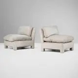 attribution Paul Frankl, Low lounge chairs, pair, c. 1940, upholstery