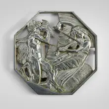 Art Déco, Decorative plaque with satyr and nymph, c. 1925, nickel-plated bronze