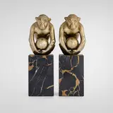 Georges Henri Laurent, Seated Monkey bookends, pair, c. 1930, patinated bronze, marble