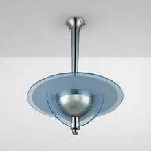Art Déco, Hanging lamp, c. 1935, chrome-plated brass, sand-blasted glass
