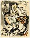 Max Pechstein, Interieur (Brief an Rosa Schapire), 1918, Tuschfeder, aquarelliert, auf einem Doppelbogen Papier