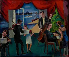Hauskonzert / Landschaft mit Pferdefuhrwerk by Helmuth Macke, 1927, Öl auf Leinwand, sold Nov 2019