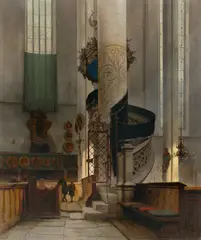 Carl Graeb, Die Kanzel von St. Georg zu Nördlingen, 1872, Öl auf Pappe
