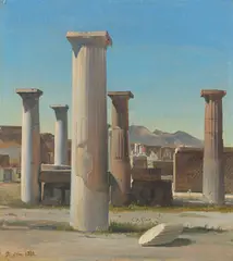 Carl Georg Enslen, Die Ruinen von Pompeji, 1845, Öl auf Papier auf Leinwand