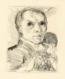 Max Beckmann, Selbstbildnis mit Griffel, 1916, Kaltnadel auf Bütten