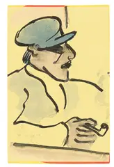 Max Pechstein, Fischer mit blauer Mütze und Pfeife, 1912, Tuschfeder, aquarelliert, auf leichtem gelben Karton