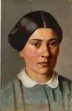 Louis Eysen, Bildnis einer jungen Frau“. 1870er-Jahre, Öl auf Karton auf Holz