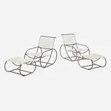 Kipp Stewart, Bronze Age lounge chairs, model 40600, and ottomans, pair, c. 1968, bronze, flagline