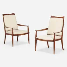 John Nyquist, Chairs, pair, c. 1965, walnut, upholstery