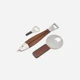 Carl Auböck, Bottle openers, set of three, c. 1955, stainless steel, leather