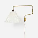 Itsu, Articulated wall lamp, c. 1955, brass-plated metal, silk shade